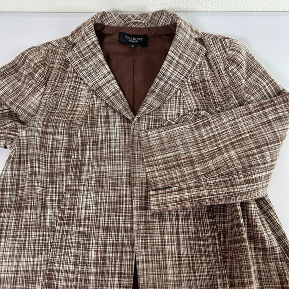 Talbots Blazer Size 4 Brown Plaid Linen Blend Lined Jacket Career Work Pockets - Picture 8 of 11